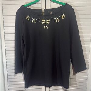 Ann Taylor Black Blouse with Gold Embellishments